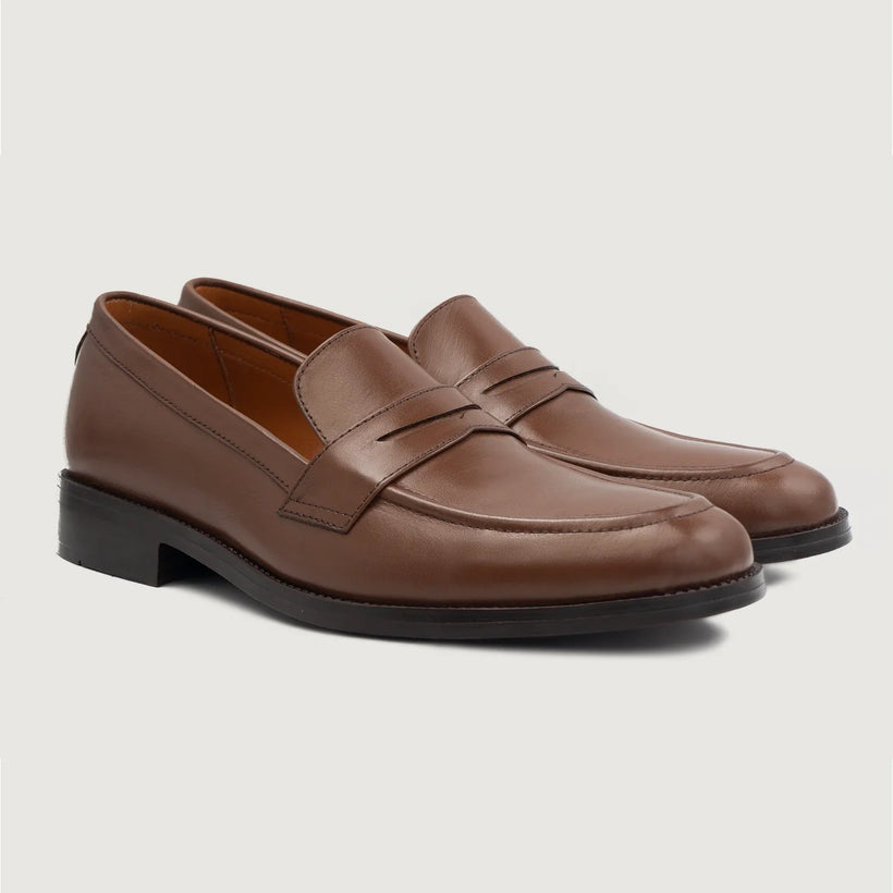 Baxton بني Leather Loafers رجالي