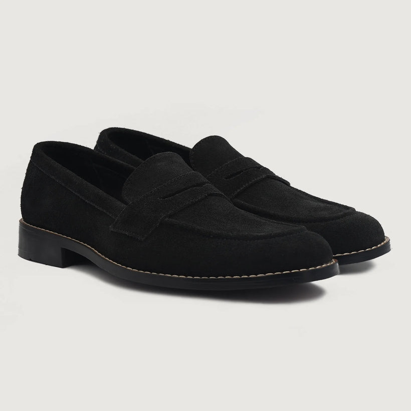 Baxton أسود Suede Leather Loafers رجالي