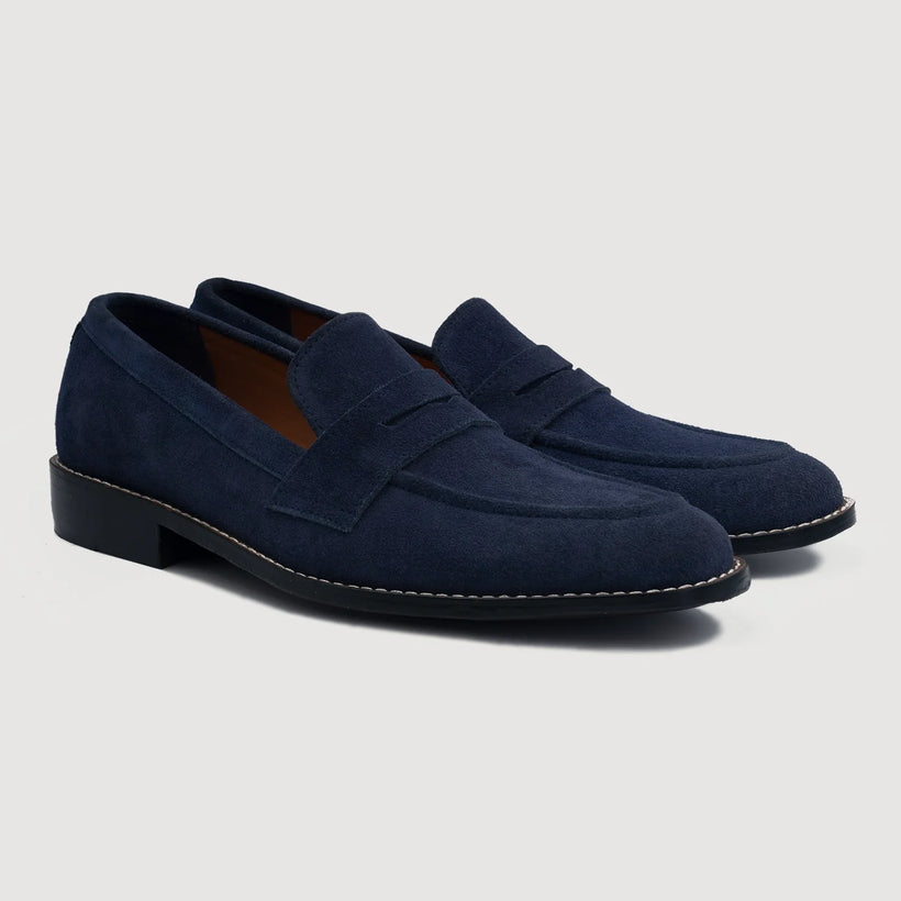 Baxton أزرق Suede Leather Loafers رجالي