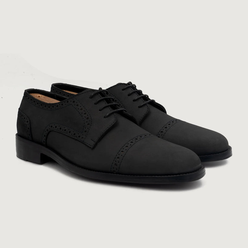 Dirk Brogues Derby أسود Nubuck أحذية جلدية كلاسيكية رجالي