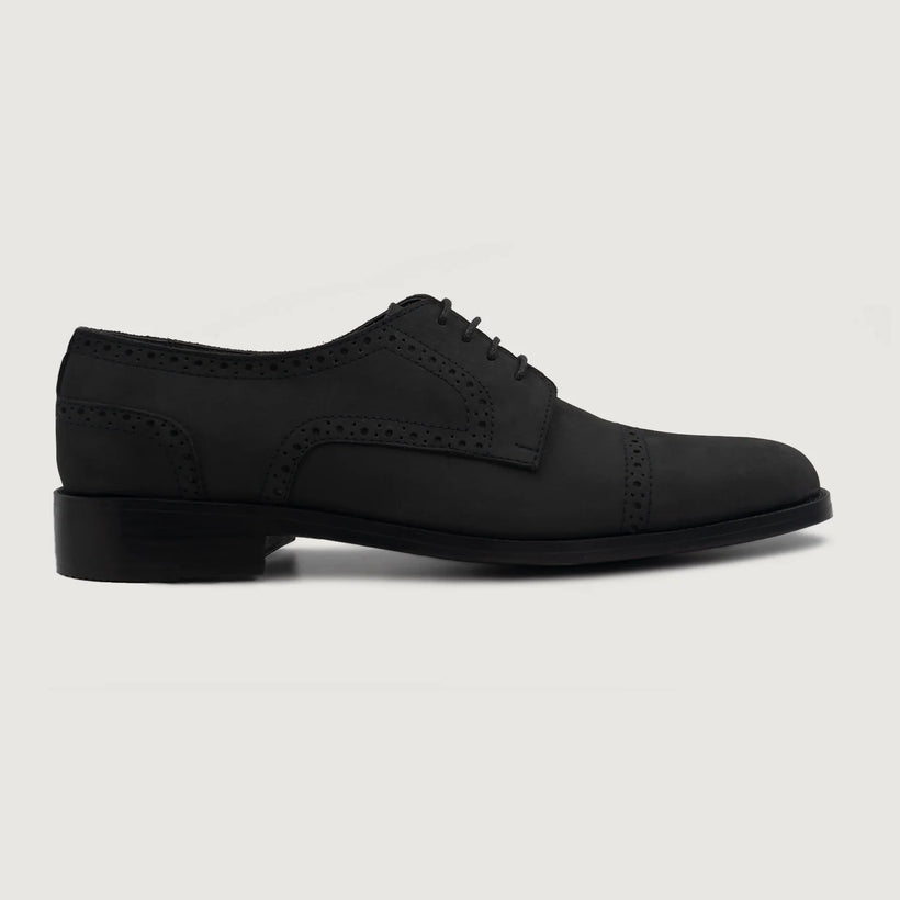 Dirk Brogues Derby أسود Nubuck أحذية جلدية كلاسيكية رجالي