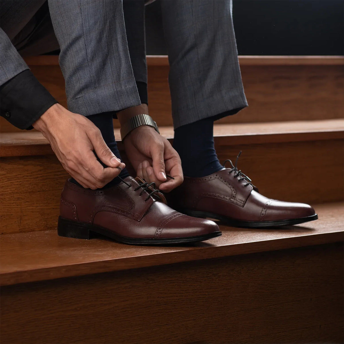 Orlaven Dirk Brogues Derby عنابي أحذية جلدية كلاسيكية رجالي footwear image 9