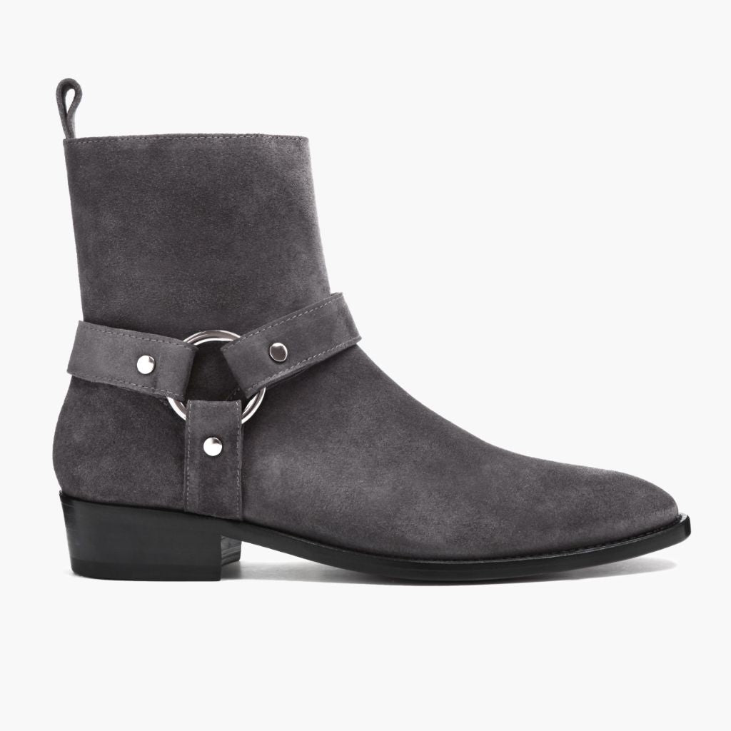 Grey Goatskin Suede Leather Boots - بناء غوديير ويلت المتين وتفاصيل مقدمة الحذاء