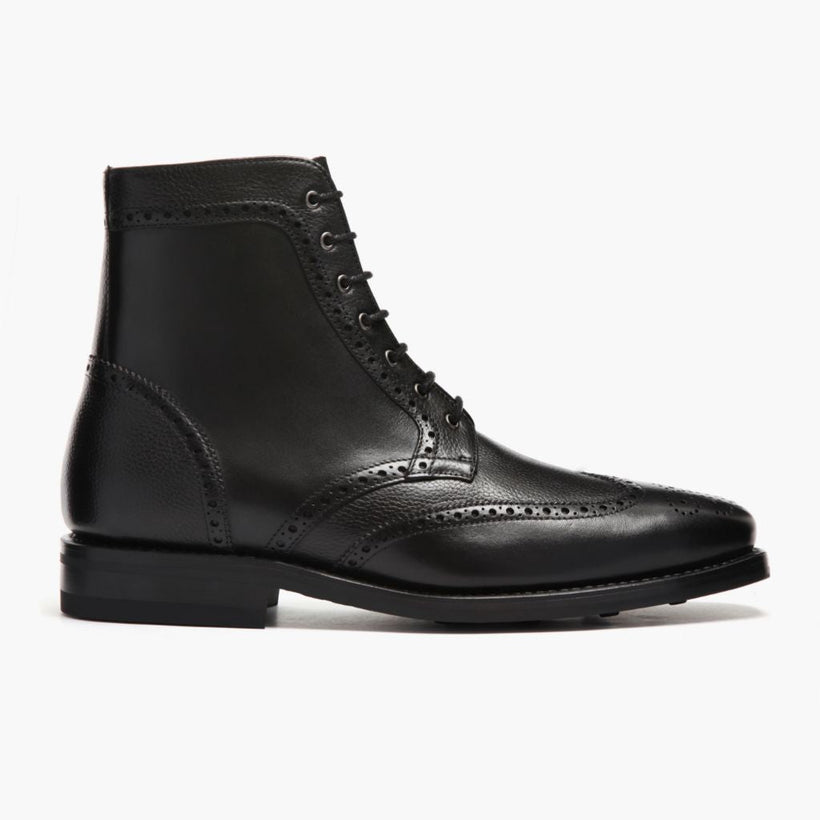 Wingtip أسود أحذية بوت جلدية رجالي