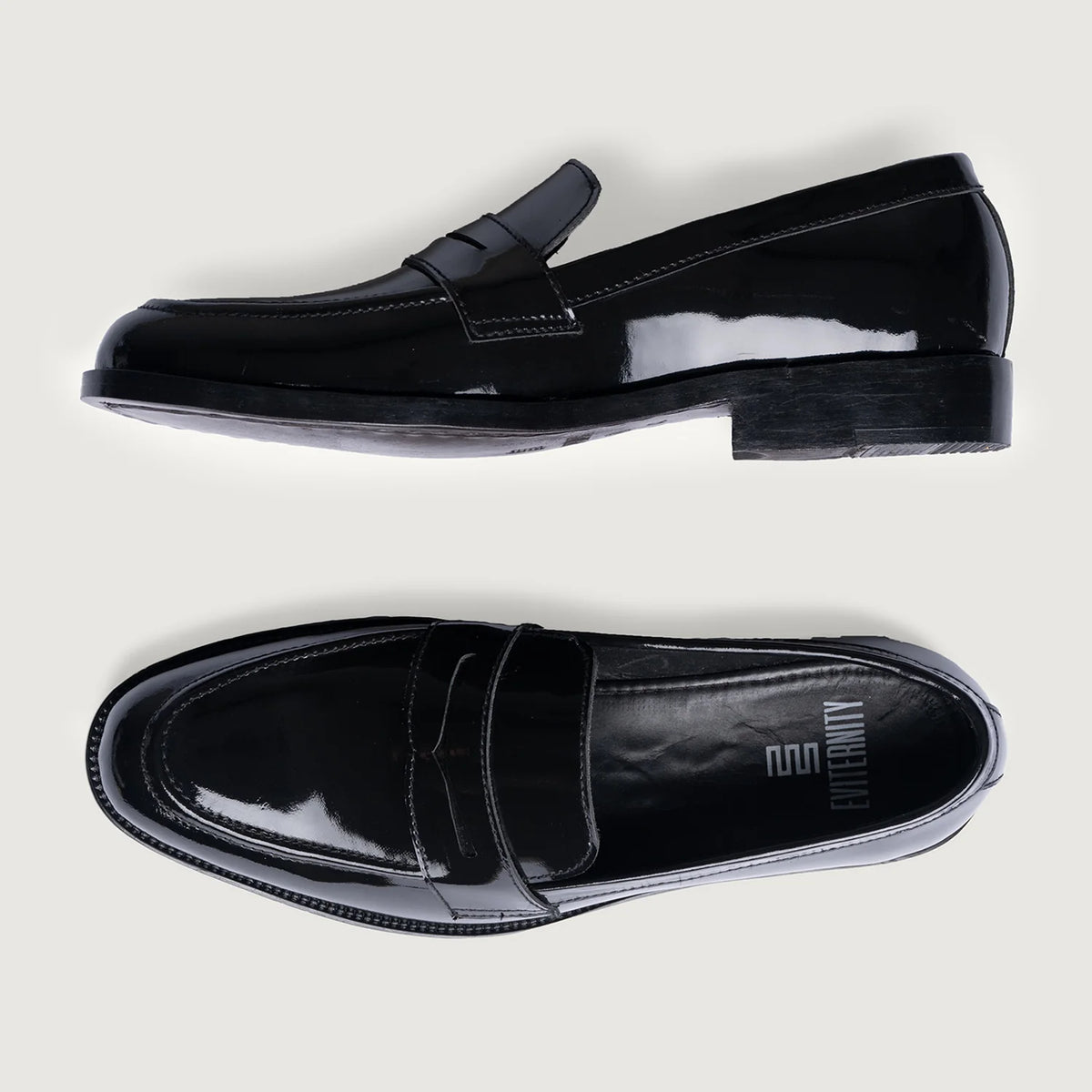 Baxton أسود Patent أحذية لوفر جلدية بدون كعب رجالي For Men - دعامة الكعب المقواة وتفاصيل الخياطة المزدوجة الدقيقة