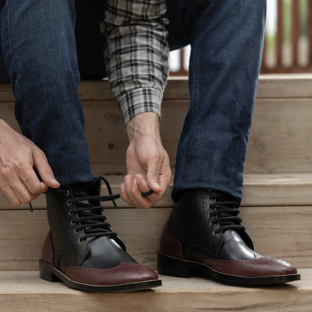 Orlaven Duster Brogues Derby عنابي أسود أحذية بوت جلدية - StudGuard رجالي footwear image 10