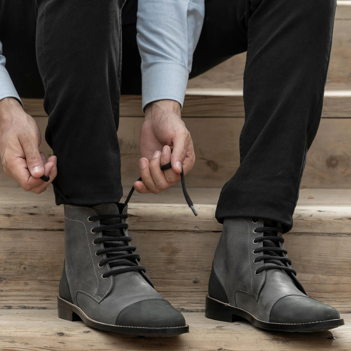 Orlaven Knight Derby Grey & أسود أحذية بوت جلدية - StudGuard رجالي footwear image 10
