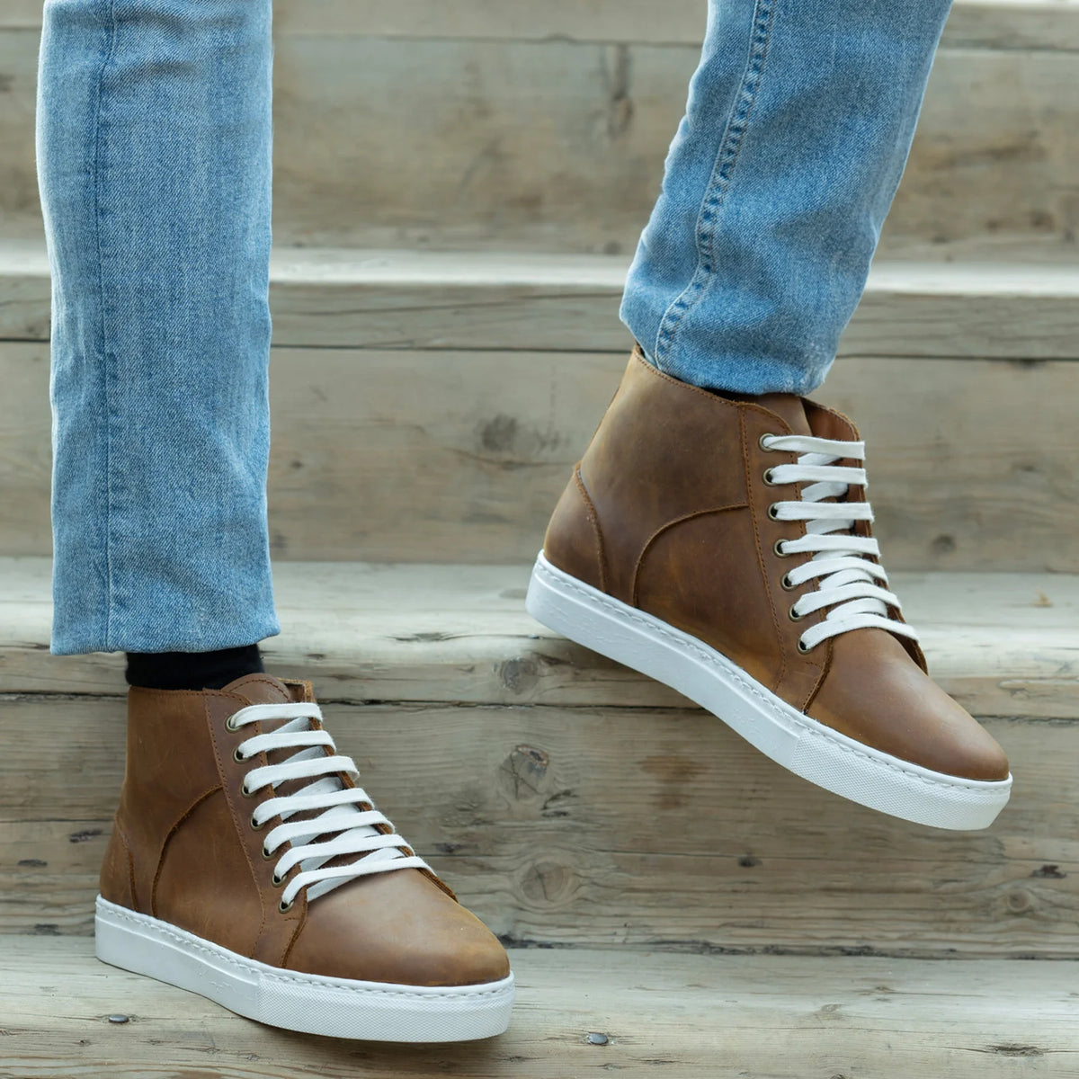 Orlaven Marty High Top Burnt Copper Pullup سنيكرز جلدي كاجوال رجالي footwear image 9