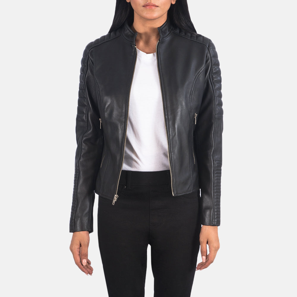
Adalyn مبطن ومحاك أسود جاكيت بايكر جلد طبيعي نسائي in Black Sheepskin Leather - عرض أمامي وقَصّة مفصلة أنيقة | شراء أونلاين عبر المتجر الرسمي