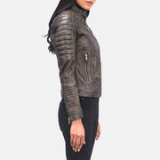 
Distressed Brown Goatskin Leather Biker Jacket - عرض خلفي يوضح تفصيل الأكتاف المتقن والحاشية النظيفة