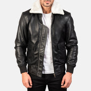 
Airin G-1 Black & White Leather Bomber Jacket in Black Sheepskin Leather - عرض أمامي وقَصّة مفصلة أنيقة | شراء أونلاين عبر المتجر الرسمي