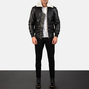 
Airin G-1 Black & White Leather Bomber Jacket - عرض جانبي يوضح قَصّة الأكمام المريحة