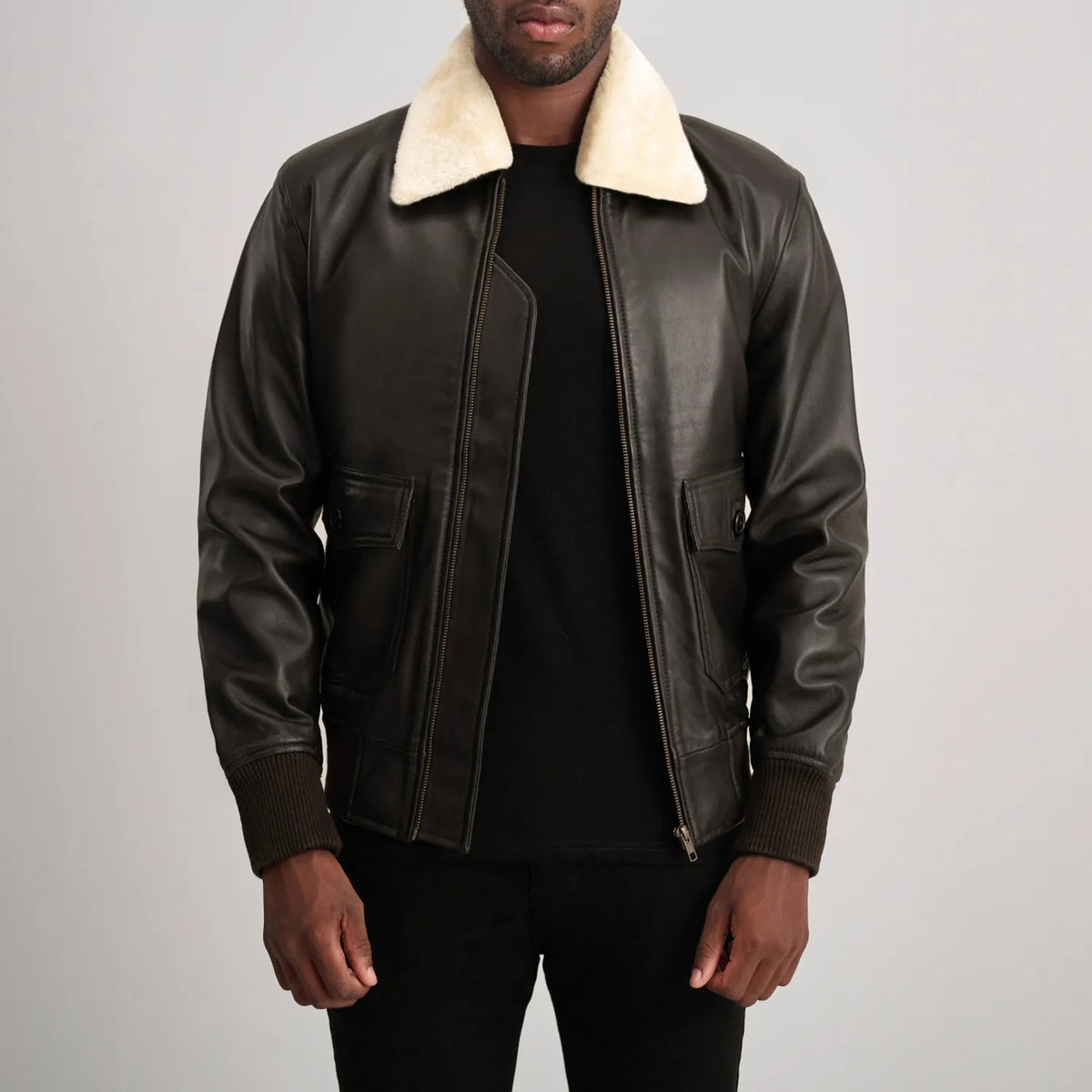 
Airin G-1 بني & Cream جاكيت بومبر جلد رجالي in Brown Sheepskin Leather - عرض أمامي وقَصّة مفصلة أنيقة | شراء أونلاين عبر المتجر الرسمي