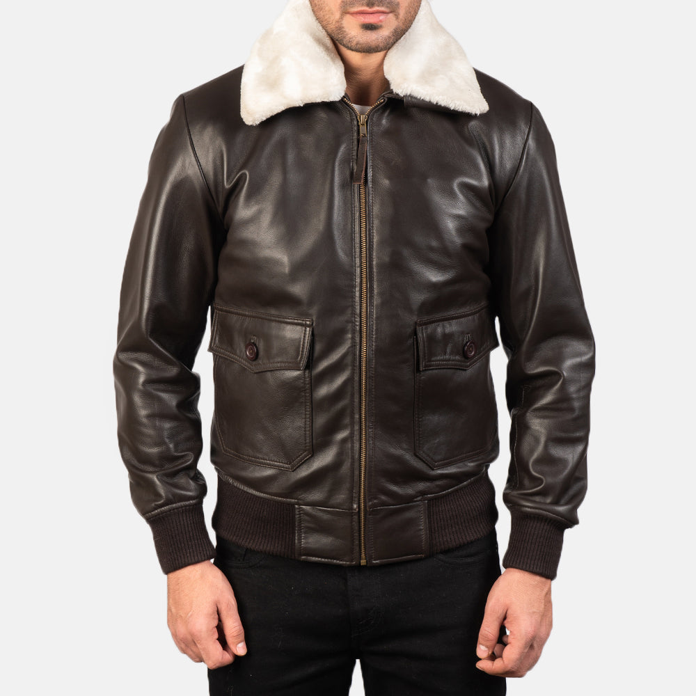 
تفاصيل مقربة of Shirt with Removable Fur & Zipper Hardware on Airin G-1 بني جاكيت بومبر جلد رجالي