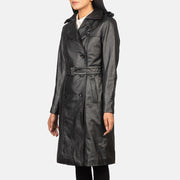 
Black Cowhide leather Coat - عرض خلفي يوضح تفصيل الأكتاف المتقن والحاشية النظيفة