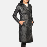 
تفاصيل مقربة of Notch & Buttons Hardware on Alice Black Double Breasted Leather Coat