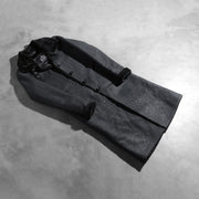
Open Hem & Hem Craftsmanship Construction Detail on Alina Shearling أسود معطف جلد فاخر نسائي