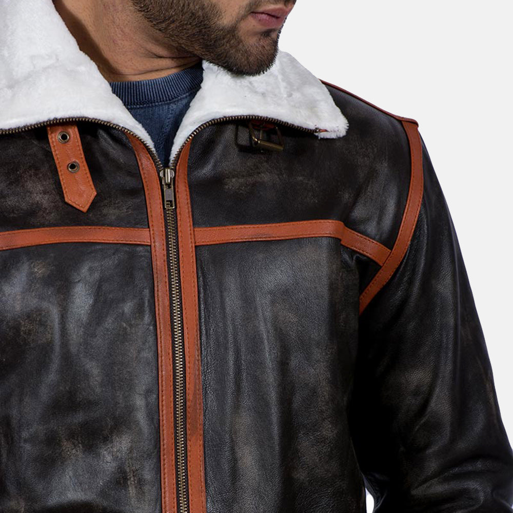 
Alpine بني Fur جاكيت جلد رجالي - عرض جانبي يوضح قَصّة الأكمام المريحة