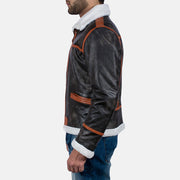 
تفاصيل مقربة of High neck with Belt & Zipper Hardware on Alpine بني Fur جاكيت جلد رجالي