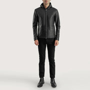 
تفاصيل مقربة of Hooded & Zipper Hardware on Andy Matte أسود Hooded جاكيت جلد رجالي