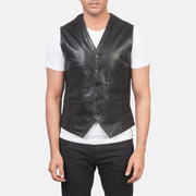 
تفاصيل مقربة of Classic Collar & 5 Button Hardware on Auden أسود صديري جلد رجالي
