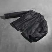 
Button & Hem Craftsmanship Construction Detail on Austere Matte أسود جاكيت بايكر جلد طبيعي رجالي