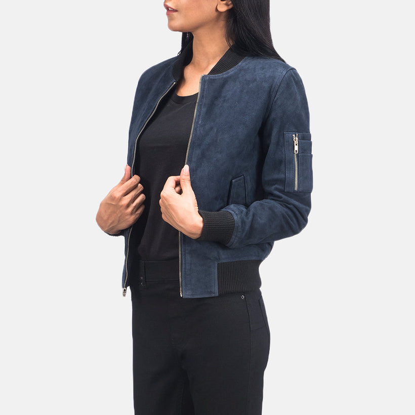 Ava MA-1 أزرق Suede جاكيت بومبر جلد نسائي