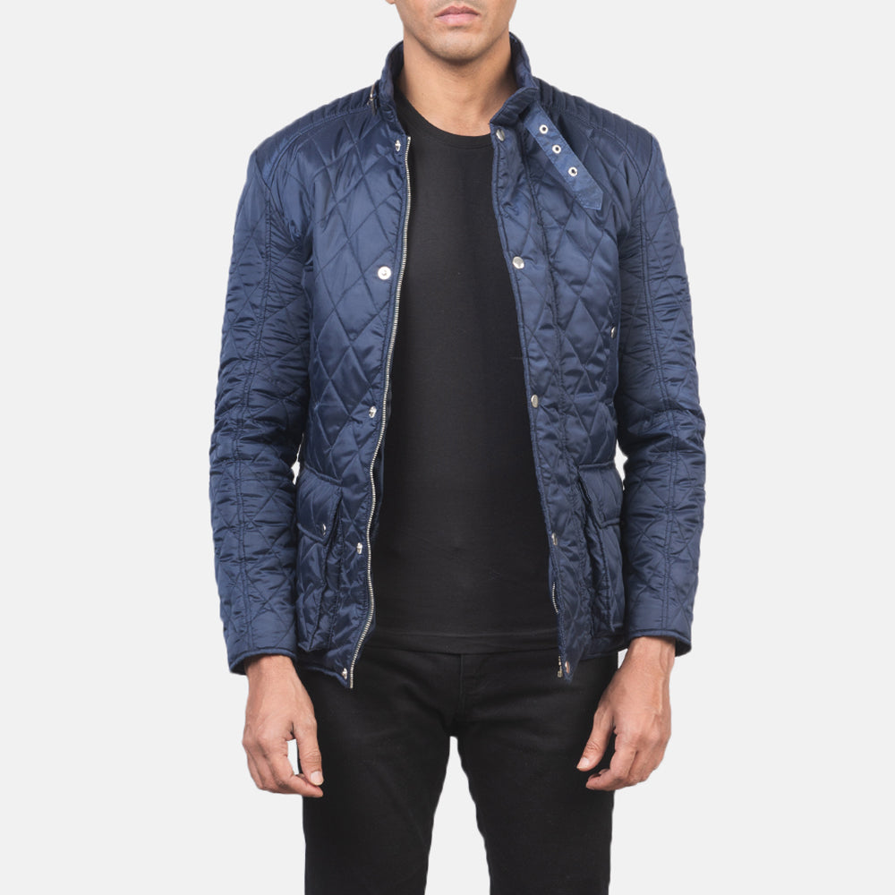 Men's Barry مبطن أزرق Windbreaker جاكيت جلد رجالي in Blue Nylon - Front Profile View &amp; Tailored Silhouette | Buy Online