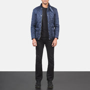 Close-Up Detail of Belted Band &amp; Button Hardware on Men's Barry مبطن أزرق Windbreaker جاكيت جلد رجالي