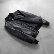 Styled Fit Perspective of Women's Bliss أسود جاكيت بومبر جلد نسائي on Model - Natural Daylight Drape