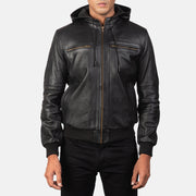 
Bouncer Biz Black Leather Hooded Bomber Jacket - عرض جانبي يوضح قَصّة الأكمام المريحة