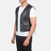 
Black Sheepskin leather Vest - عرض خلفي يوضح تفصيل الأكتاف المتقن والحاشية النظيفة