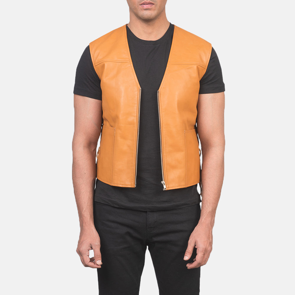 
Brandon بيج تان بني صديري جلد رجالي in Tan Brown Sheepskin Leather - عرض أمامي وقَصّة مفصلة أنيقة | شراء أونلاين عبر المتجر الرسمي
