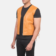 
Tan Brown Sheepskin leather Vest - عرض خلفي يوضح تفصيل الأكتاف المتقن والحاشية النظيفة