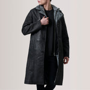 
Cai Distressed أسود Leather Shearling معطف جلد فاخر رجالي For Men in Distressed Black Sheepskin Snuffed - عرض أمامي وقَصّة مفصلة أنيقة | شراء أونلاين عبر المتجر الرسمي