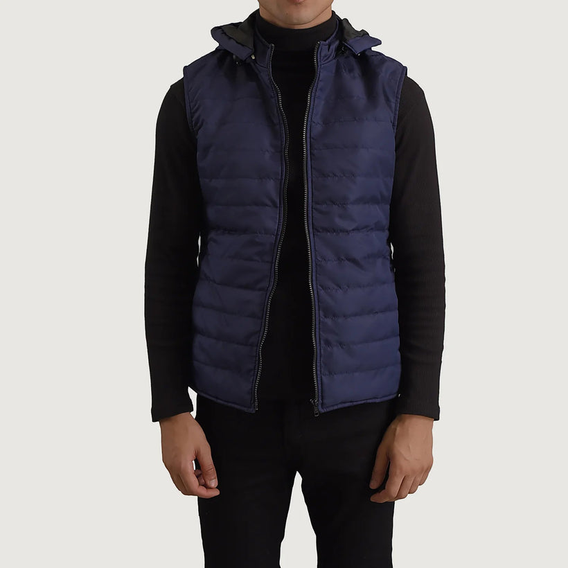Carlo أزرق Hooded Puffer Vest رجالي
