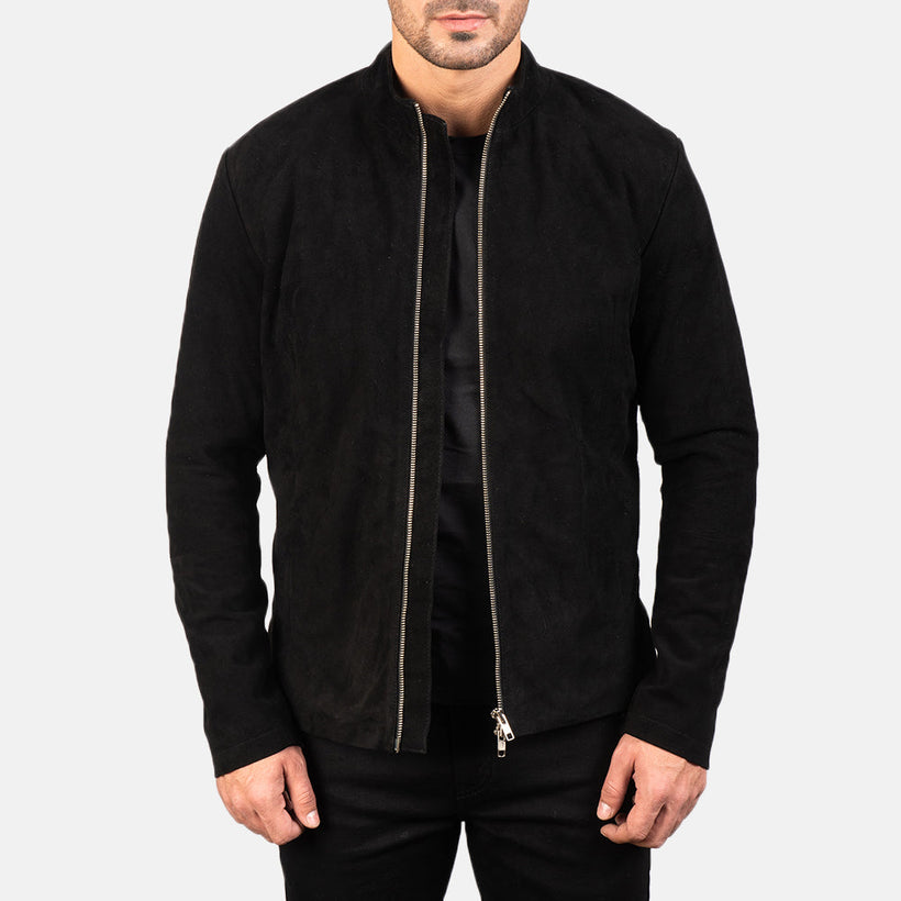 Charcoal أسود Suede جاكيت بايكر جلد رجالي