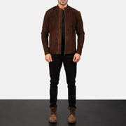 
Charcoal Mocha Suede جاكيت بايكر جلد طبيعي رجالي - عرض جانبي يوضح قَصّة الأكمام المريحة