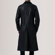 
تفاصيل مقربة of Notch & Button Hardware on Charlton أسود Leather Single Breasted معطف جلد فاخر رجالي For Men