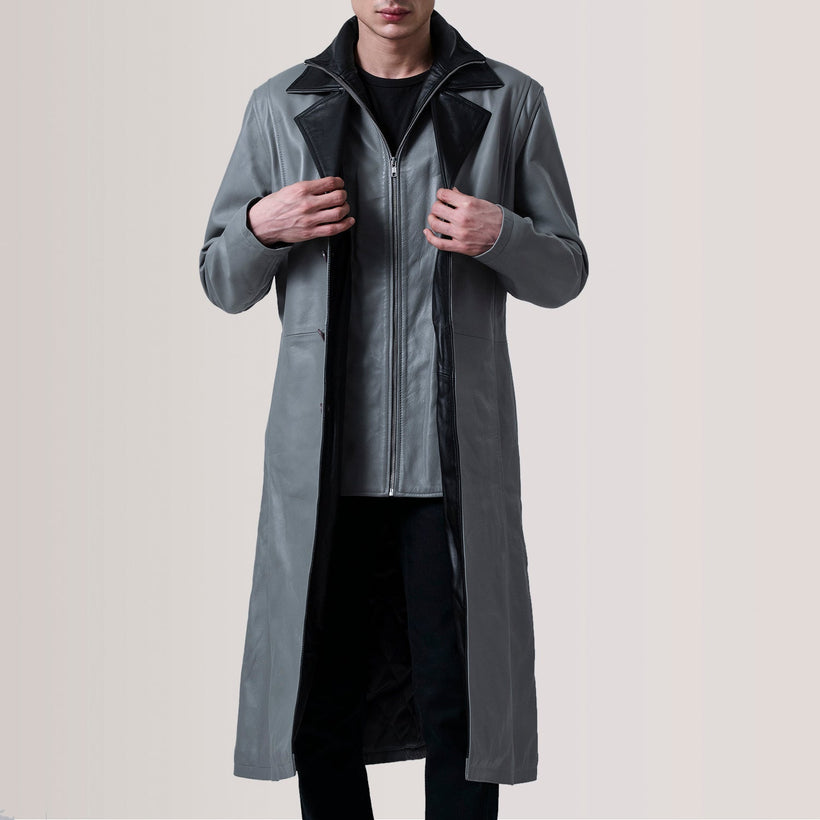 Charlton Grey Leather Single Breasted معطف جلد رجالي