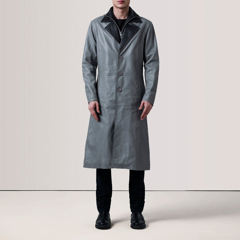 Charlton Grey Leather Single Breasted معطف جلد رجالي