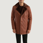 Men's Cinnamon بني Leather Fur معطف جلد رجالي in Brown Sheepskin Burnishing - Front Profile View &amp; Tailored Silhouette | Buy Online