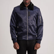 
Clyde B-15 أزرق جاكيت بومبر جلد رجالي in Blue Satin - عرض أمامي وقَصّة مفصلة أنيقة | شراء أونلاين عبر المتجر الرسمي
