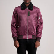 Clyde B-15 عنابي جاكيت بومبر جلد رجالي in Maroon Satin - عرض أمامي وقصة مفصلة أنيقة | تسوق أونلاين