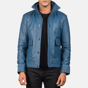 Open Hem &amp; Hem Craftsmanship Construction Detail on Norman Black Hooded Bomber Leather Puffer Jacket