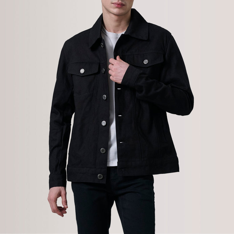 Conard أسود Denim Trucker جاكيت جلد رجالي