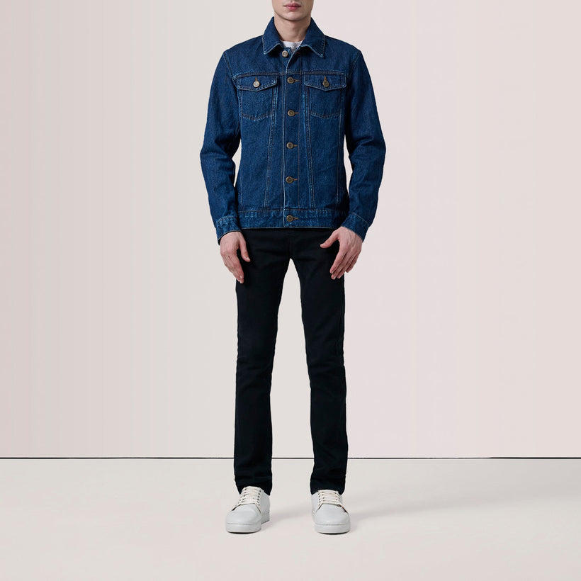 Conard Dark أزرق Denim Trucker جاكيت جلد رجالي