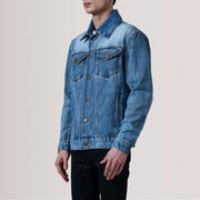 
Conard Ice أزرق Denim Trucker جاكيت جلد رجالي For Men - عرض جانبي يوضح قَصّة الأكمام المريحة