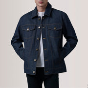 
Conard Ash Grey Denim Trucker Jacket For Men in Indigo Blue Full-Grain Leather - عرض أمامي وقَصّة مفصلة أنيقة | شراء أونلاين عبر المتجر الرسمي