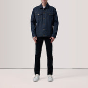 
Indigo Blue Full-Grain leather Jacket - عرض خلفي يوضح تفصيل الأكتاف المتقن والحاشية النظيفة